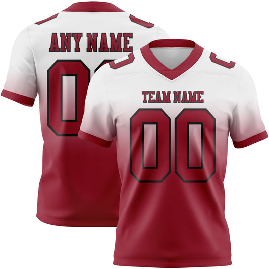 Custom White Cardinal-Black Authentic Fade Fashion Football Jersey - Main View
