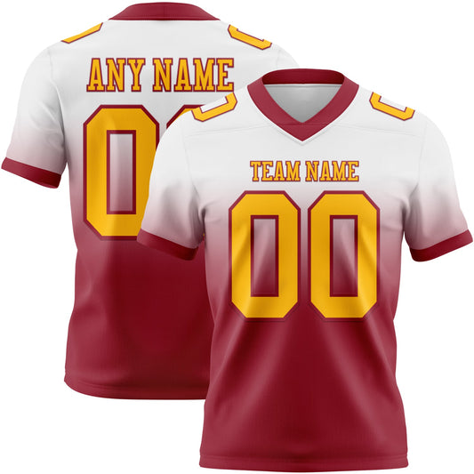 Custom White Gold-Cardinal Authentic Fade Fashion Football Jersey - Main View