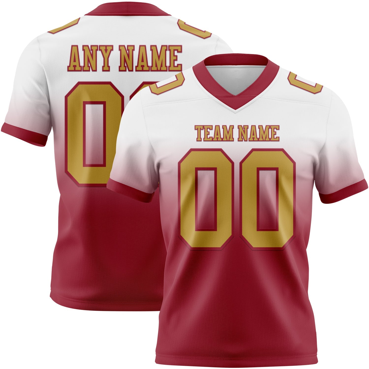 Custom White Old Gold-Cardinal Authentic Fade Fashion Football Jersey - Main View