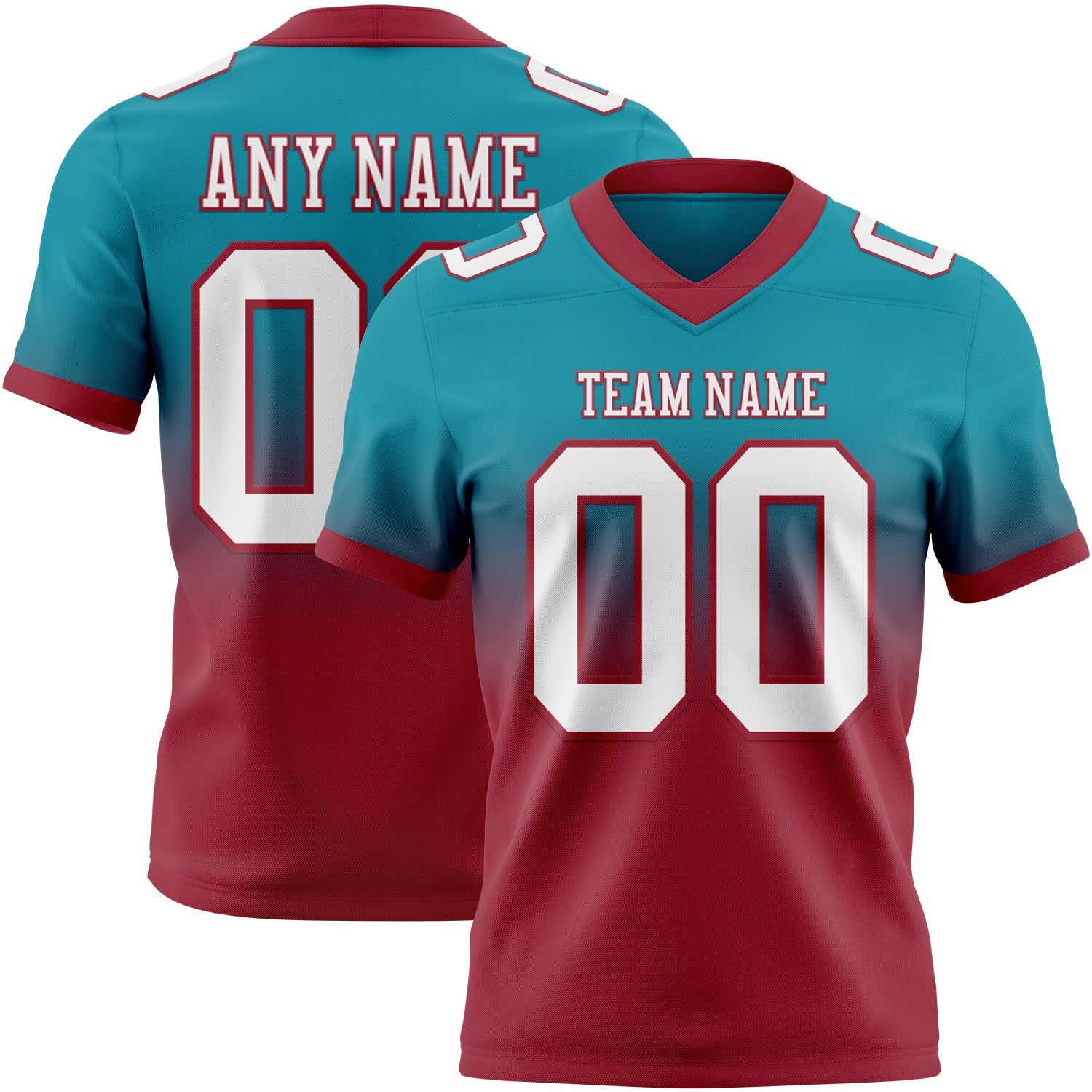 Custom Teal White-Cardinal Authentic Fade Fashion Football Jersey - Main View