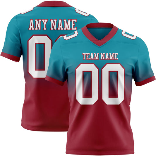 Custom Teal White-Cardinal Authentic Fade Fashion Football Jersey - Main View