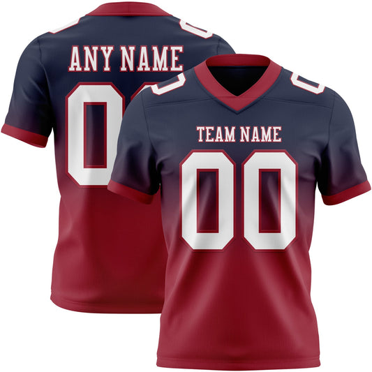 Custom Navy White-Cardinal Authentic Fade Fashion Football Jersey - Main View