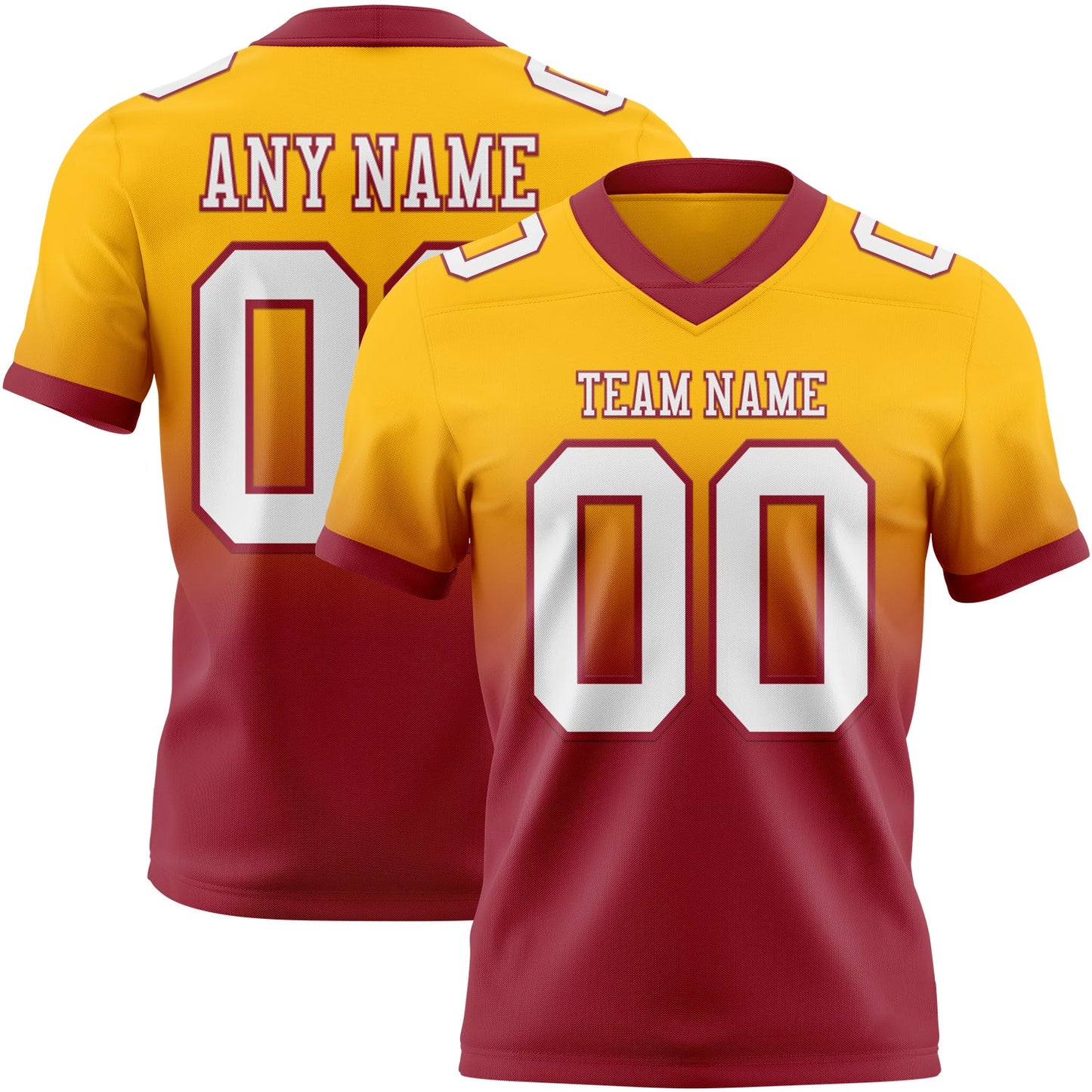 Custom Gold White-Cardinal Authentic Fade Fashion Football Jersey - Main View
