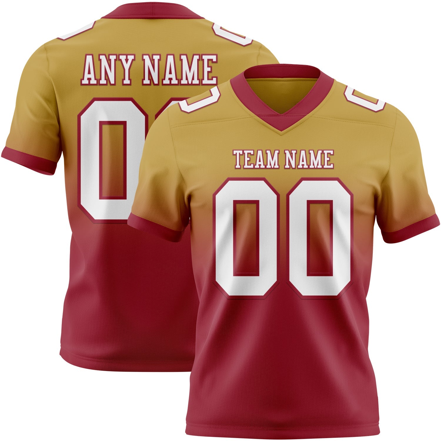 Custom Old Gold White-Cardinal Authentic Fade Fashion Football Jersey - Main View