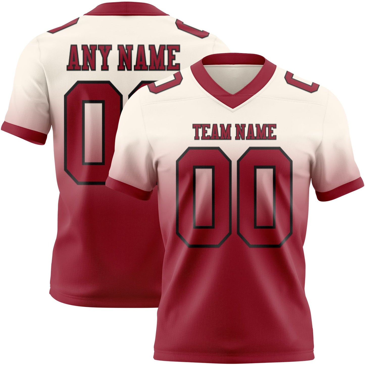 Custom Cream Cardinal-Black Authentic Fade Fashion Football Jersey - Main View