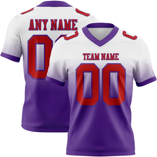 Custom White Red-Purple Authentic Fade Fashion Football Jersey - Main View