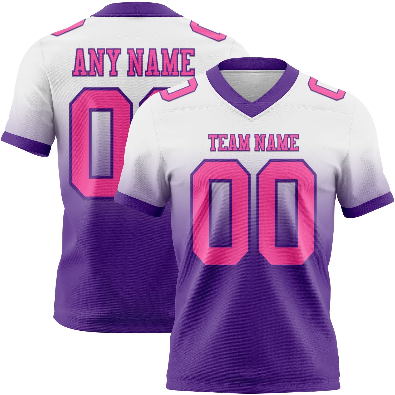 Custom White Pink-Purple Authentic Fade Fashion Football Jersey - Main View