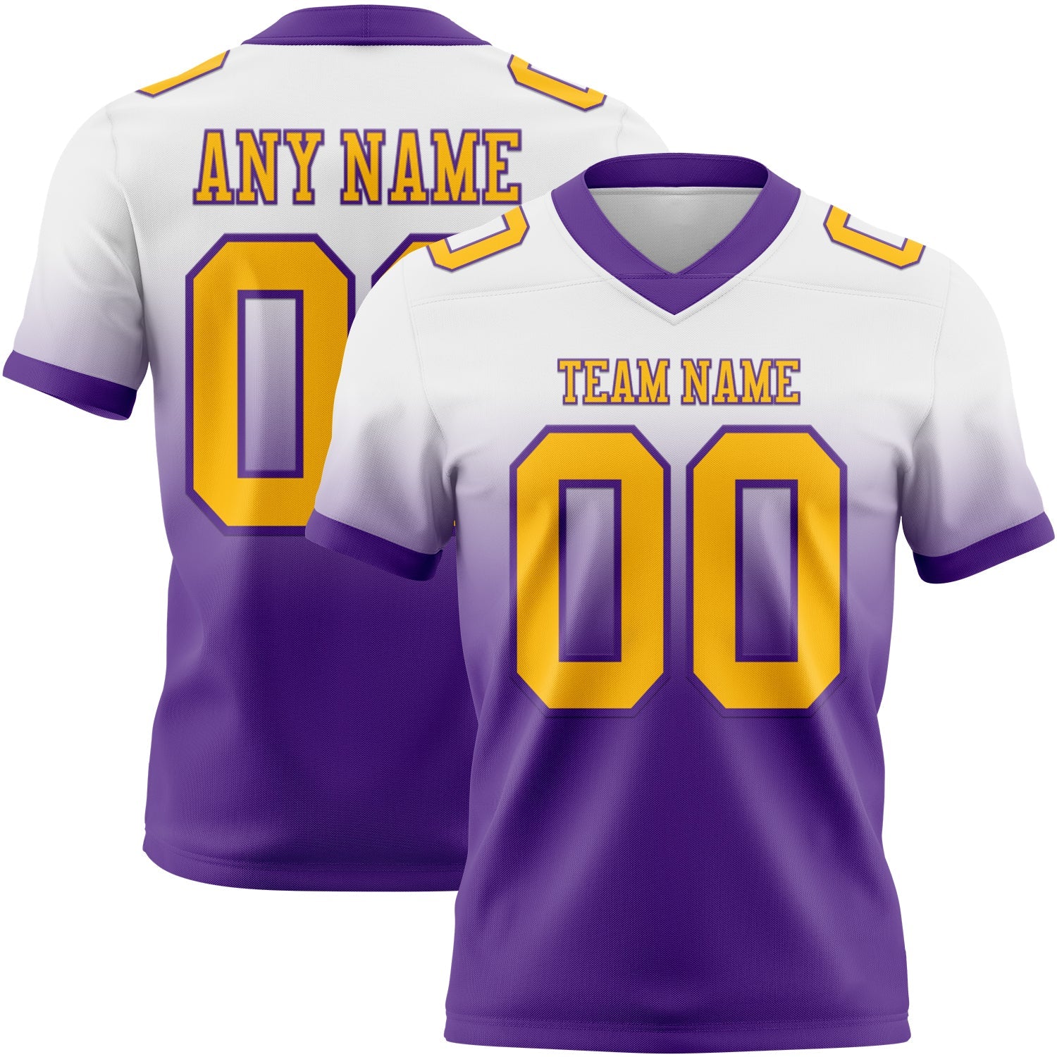 Custom White Gold-Purple Authentic Fade Fashion Football Jersey - Main View