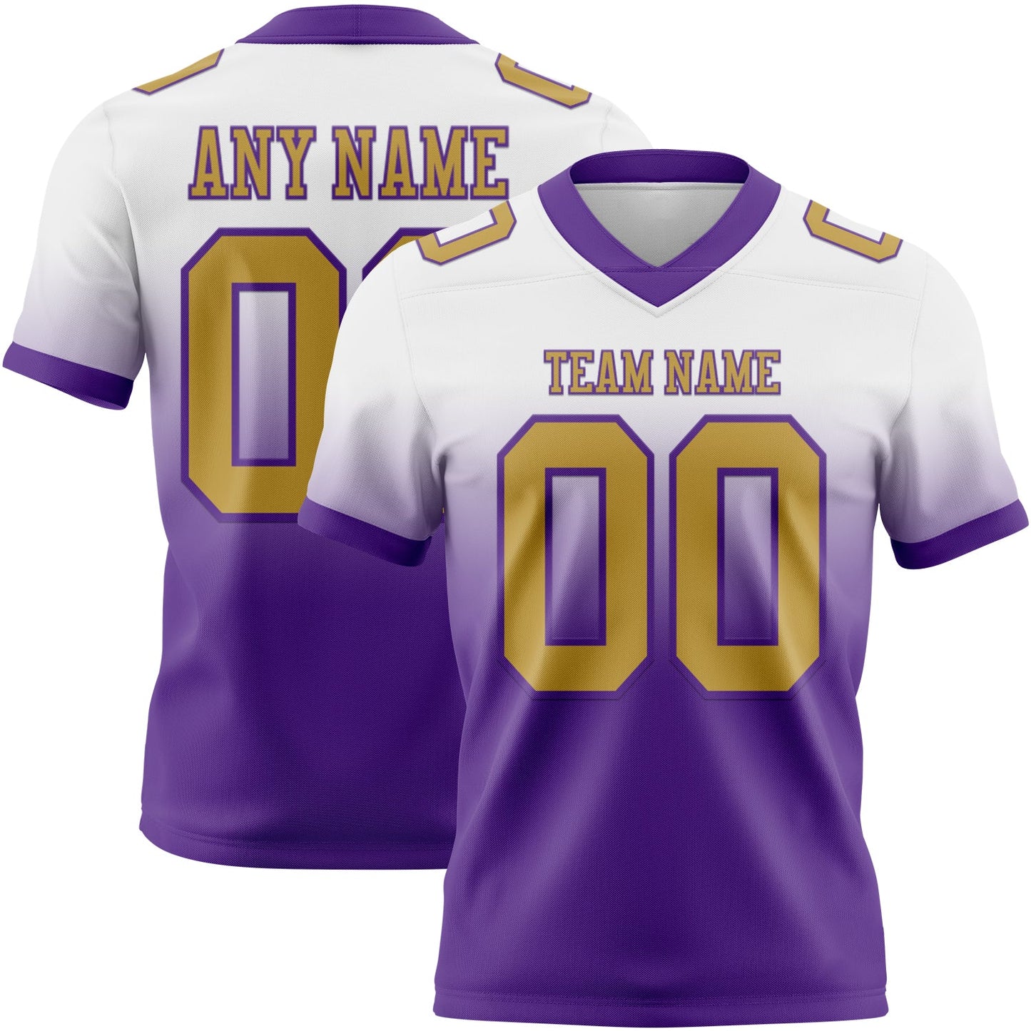 Custom White Old Gold-Purple Authentic Fade Fashion Football Jersey - Main View