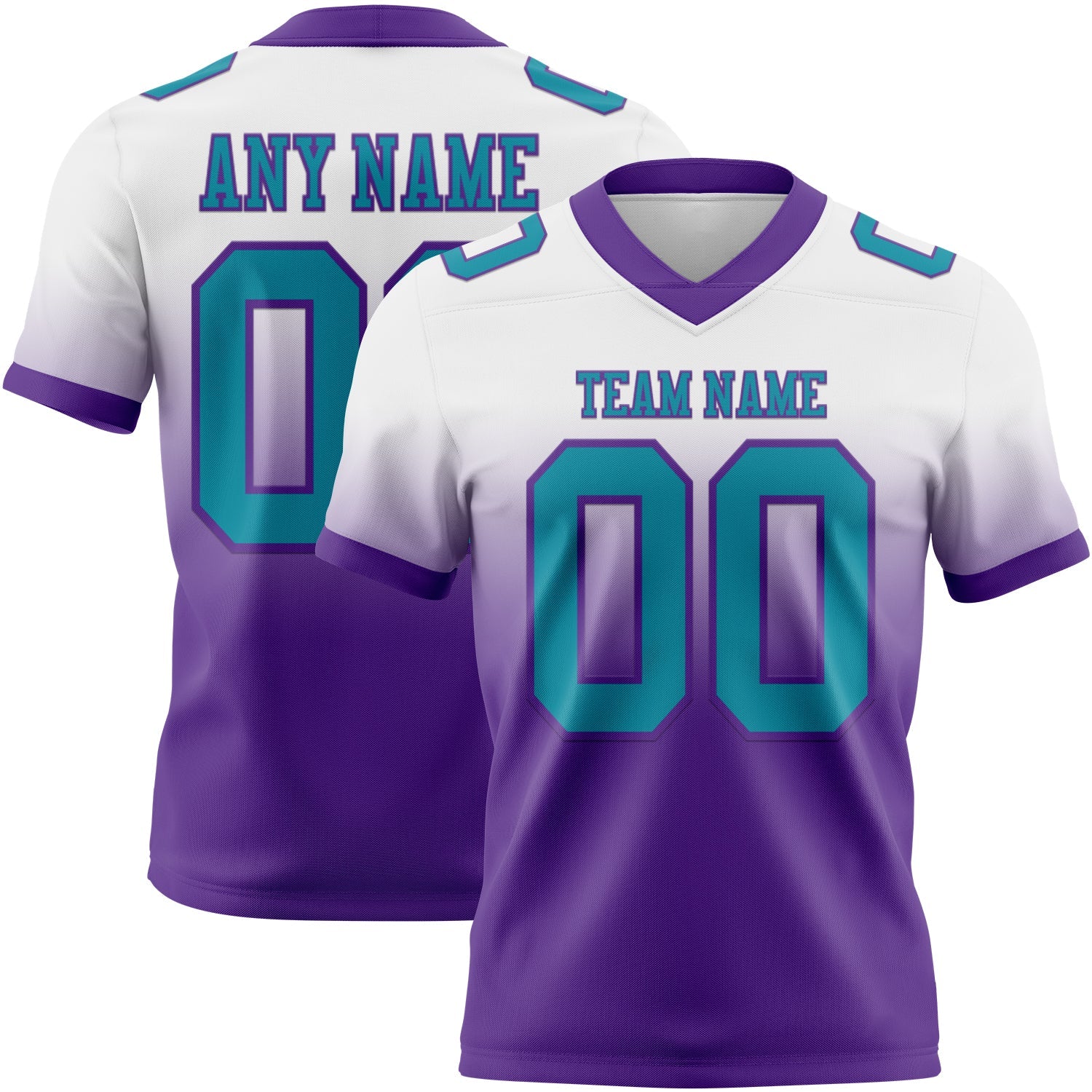 Custom White Teal-Purple Authentic Fade Fashion Football Jersey - Main View