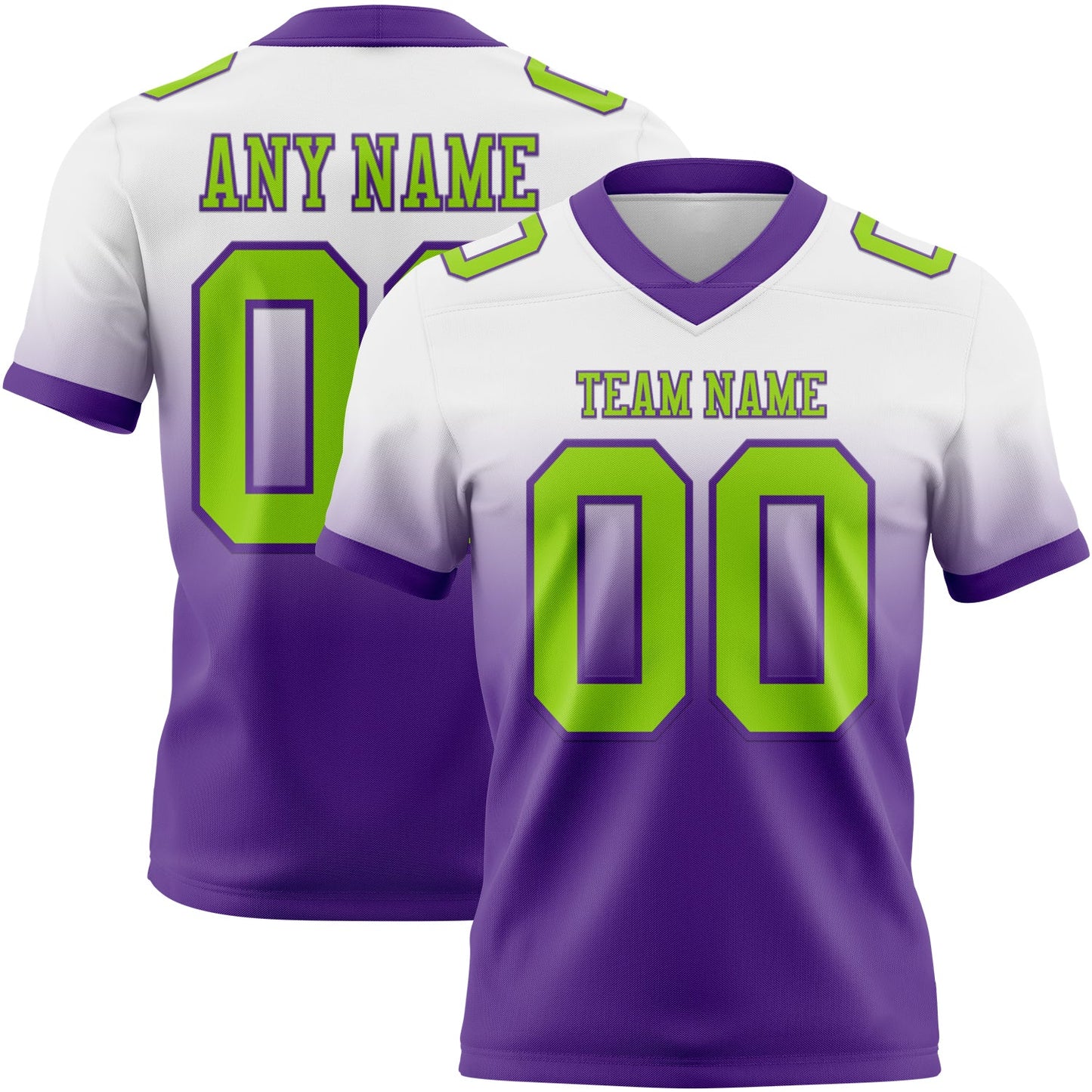 Custom White Neon Green-Purple Authentic Fade Fashion Football Jersey - Main View