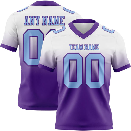 Custom White Light Blue-Purple Authentic Fade Fashion Football Jersey - Main View
