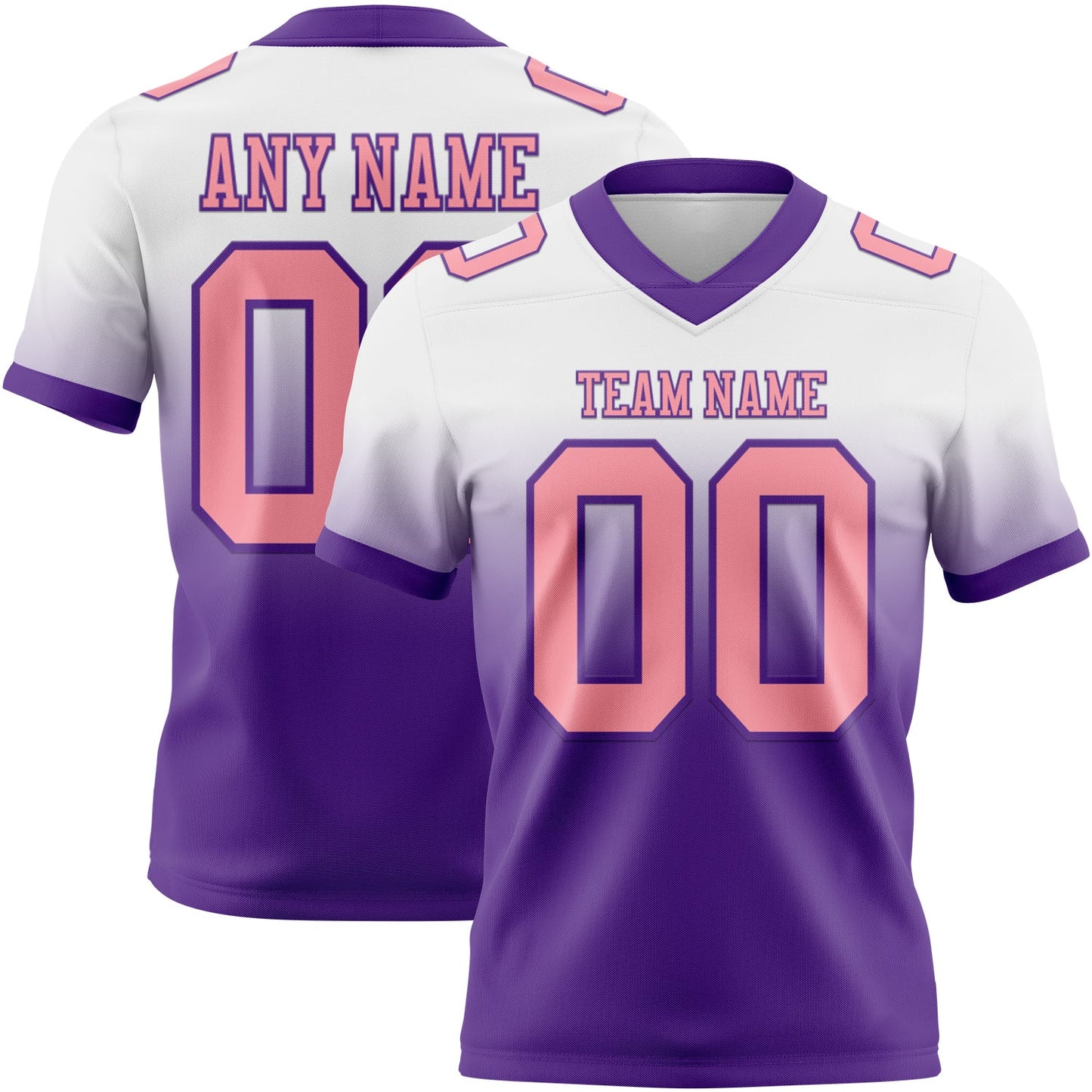 Custom White Medium Pink-Purple Authentic Fade Fashion Football Jersey - Main View