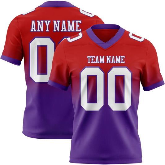 Custom Red White-Purple Authentic Fade Fashion Football Jersey - Main View