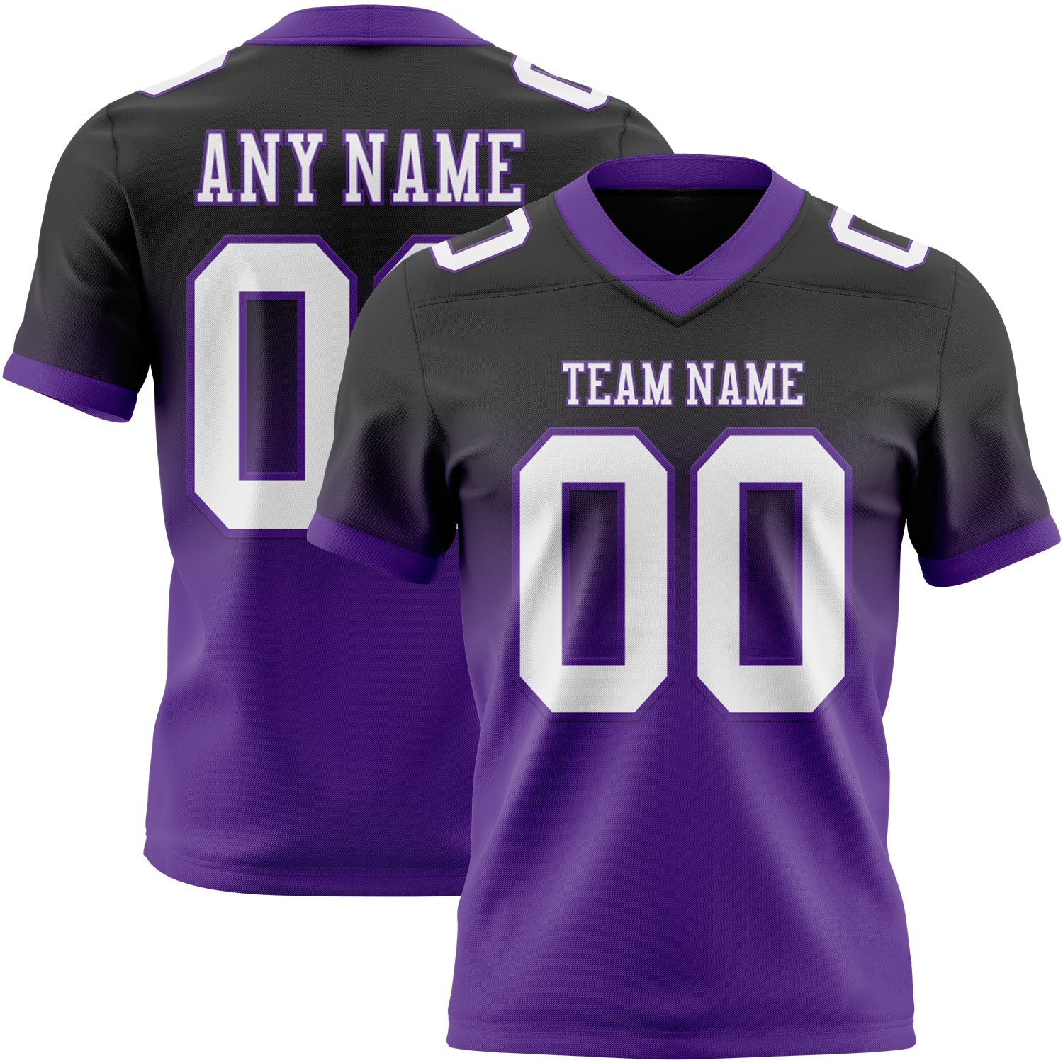 Custom Black White-Purple Authentic Fade Fashion Football Jersey - Main View