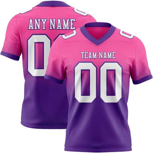 Custom Pink White-Purple Authentic Fade Fashion Football Jersey - Main View