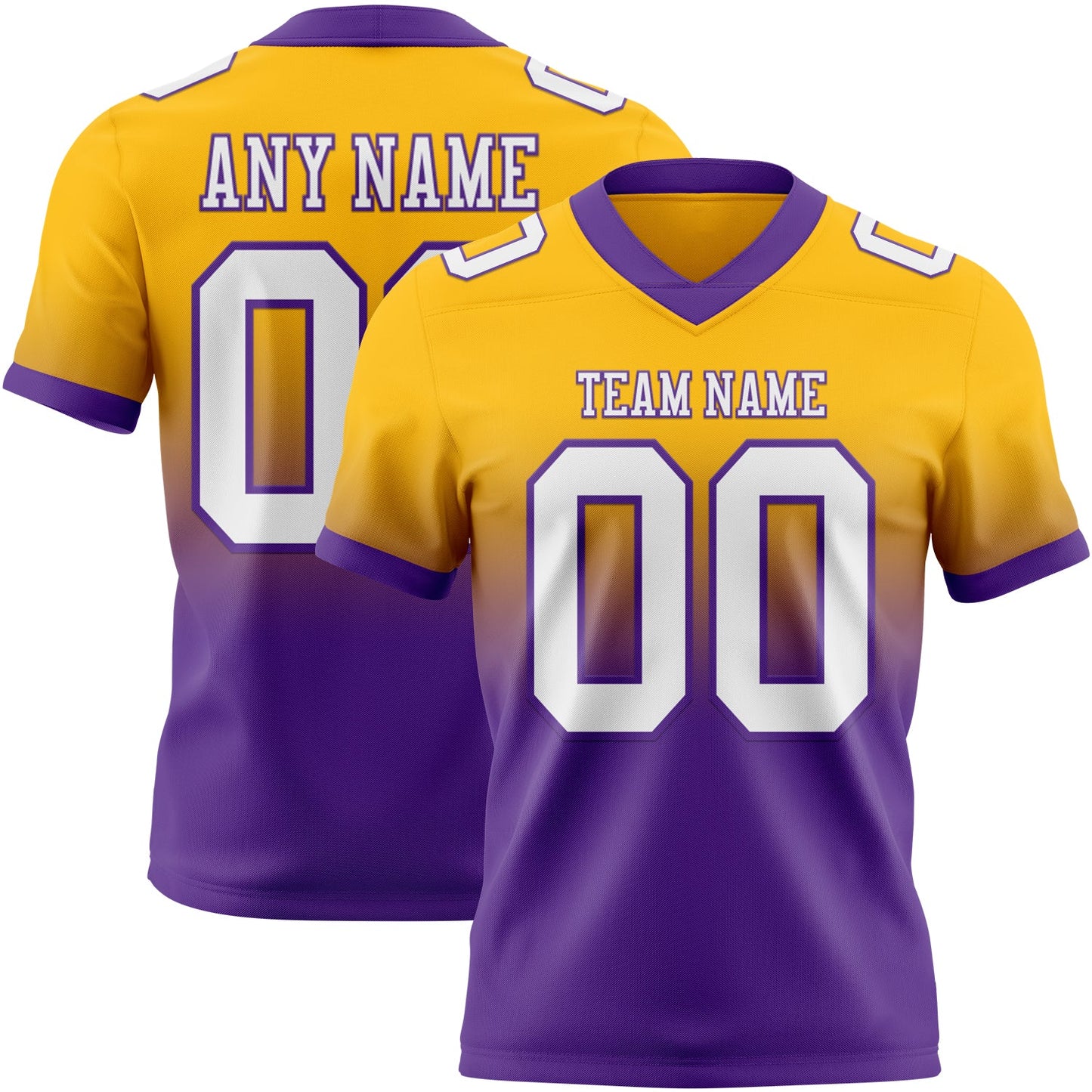 Custom Gold White-Purple Authentic Fade Fashion Football Jersey - Main View