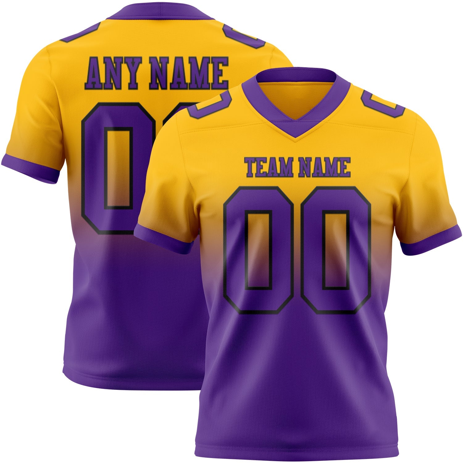 Custom Gold Purple-Black Authentic Fade Fashion Football Jersey - Main View
