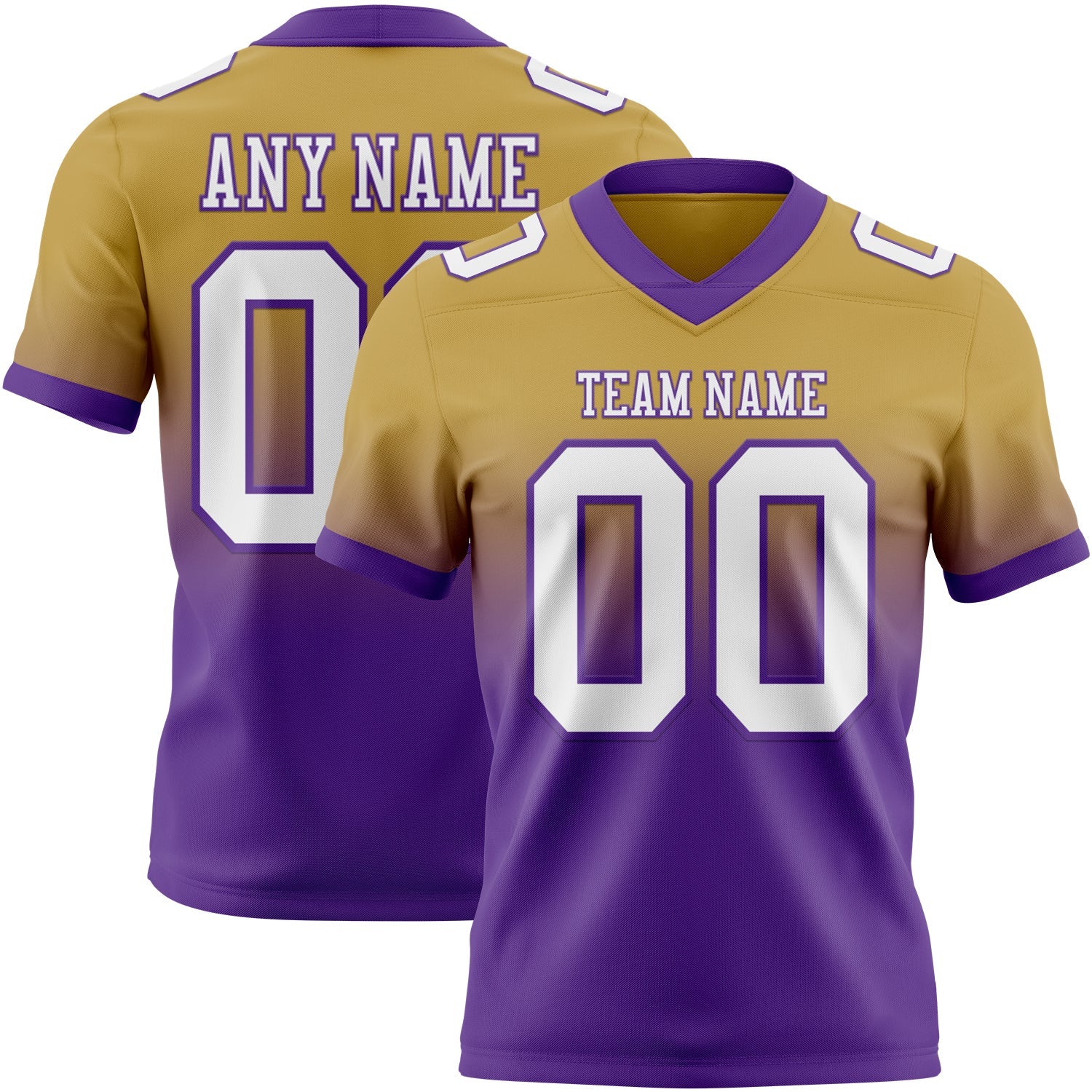 Custom Old Gold White-Purple Authentic Fade Fashion Football Jersey - Main View