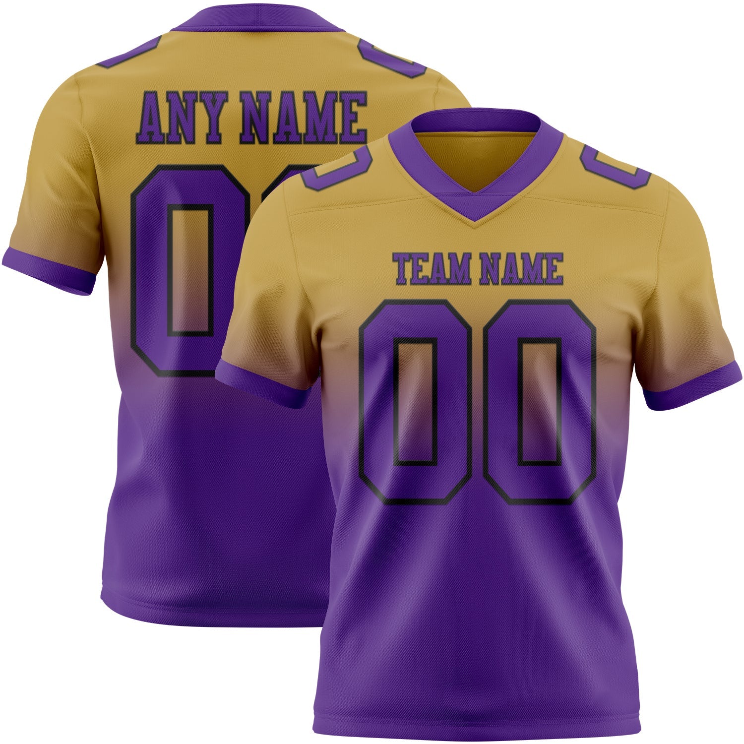 Custom Old Gold Purple-Black Authentic Fade Fashion Football Jersey - Main View