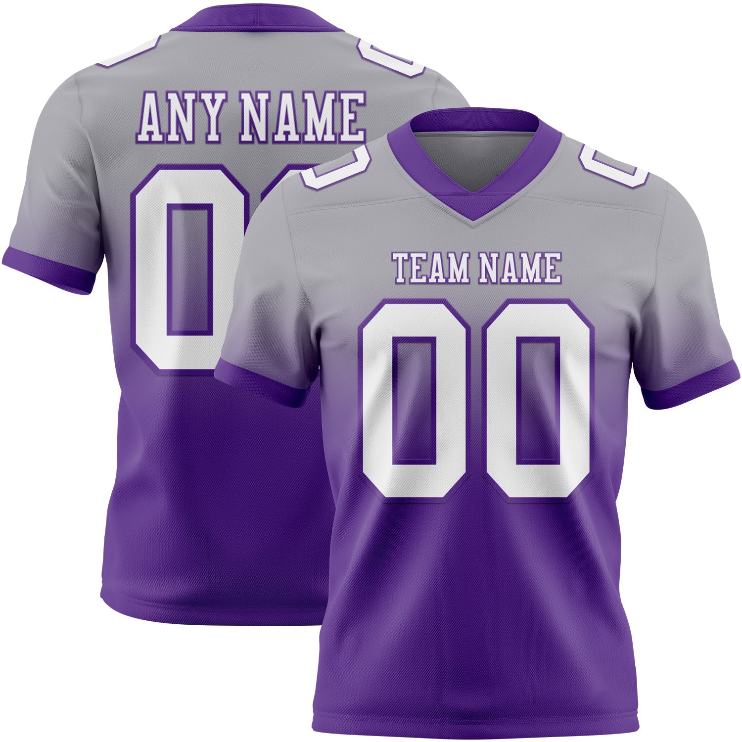 Custom Gray White-Purple Authentic Fade Fashion Football Jersey - Main View