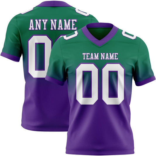 Custom Kelly Green White-Purple Authentic Fade Fashion Football Jersey - Main View