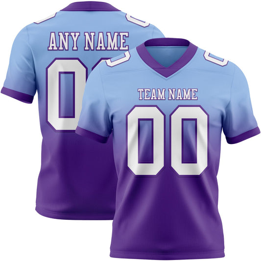 Custom Light Blue White-Purple Authentic Fade Fashion Football Jersey - Main View