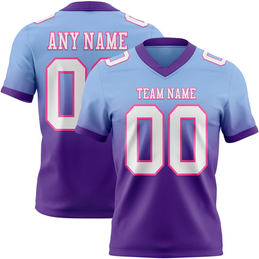 Custom Light Blue White Purple-Pink Authentic Fade Fashion Football Jersey - Main View