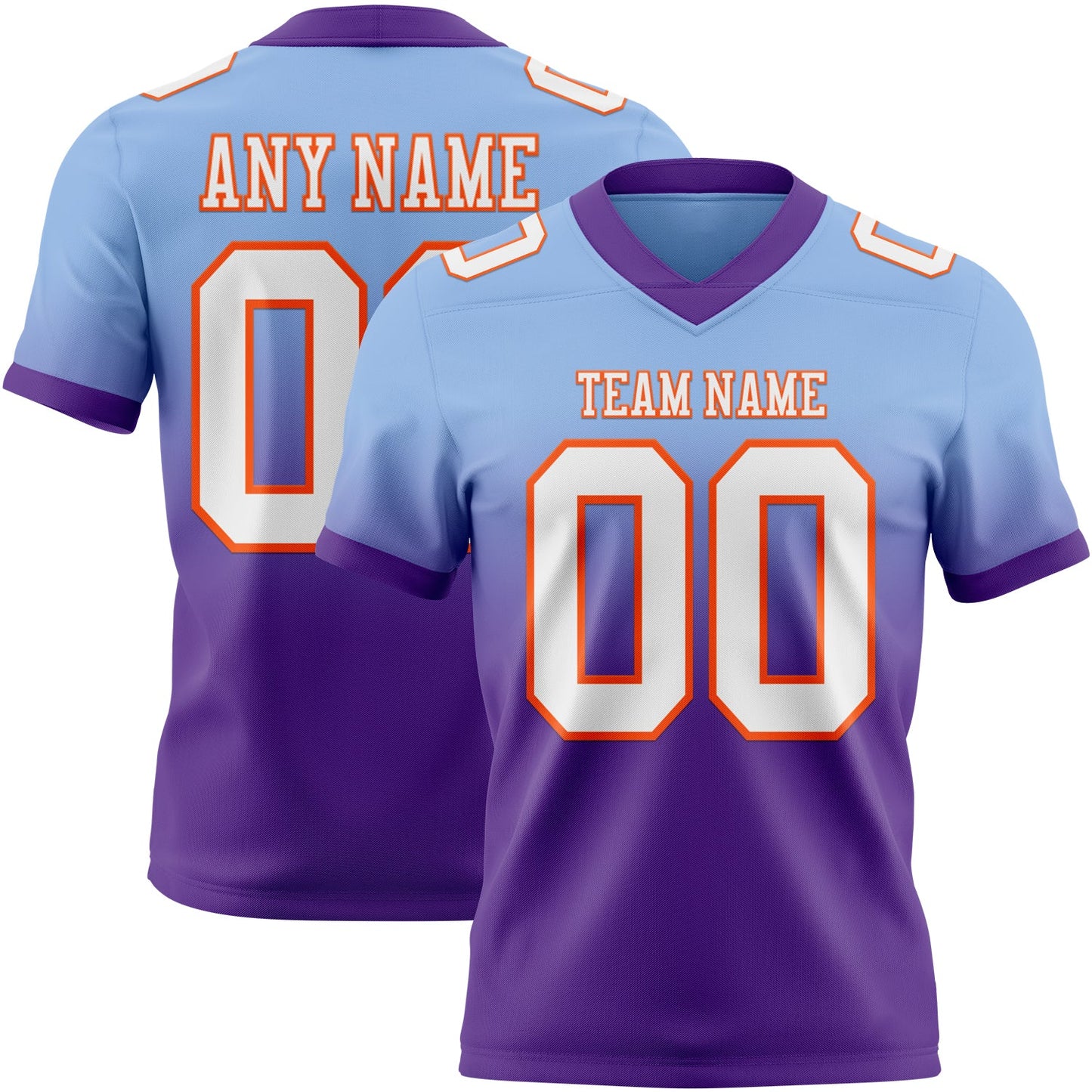 Custom Light Blue White Purple-Orange Authentic Fade Fashion Football Jersey - Main View