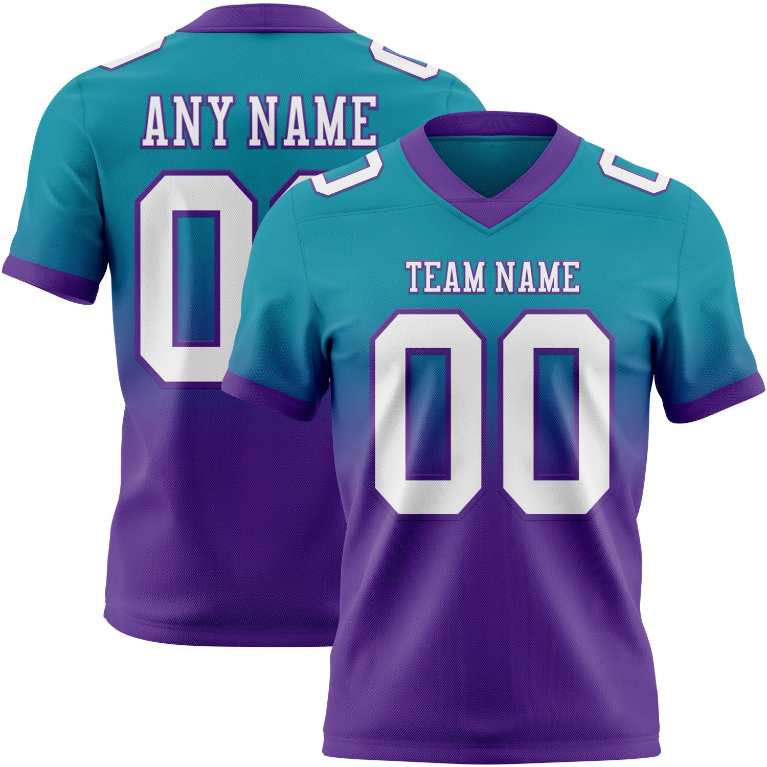 Custom Teal White-Purple Authentic Fade Fashion Football Jersey - Main View