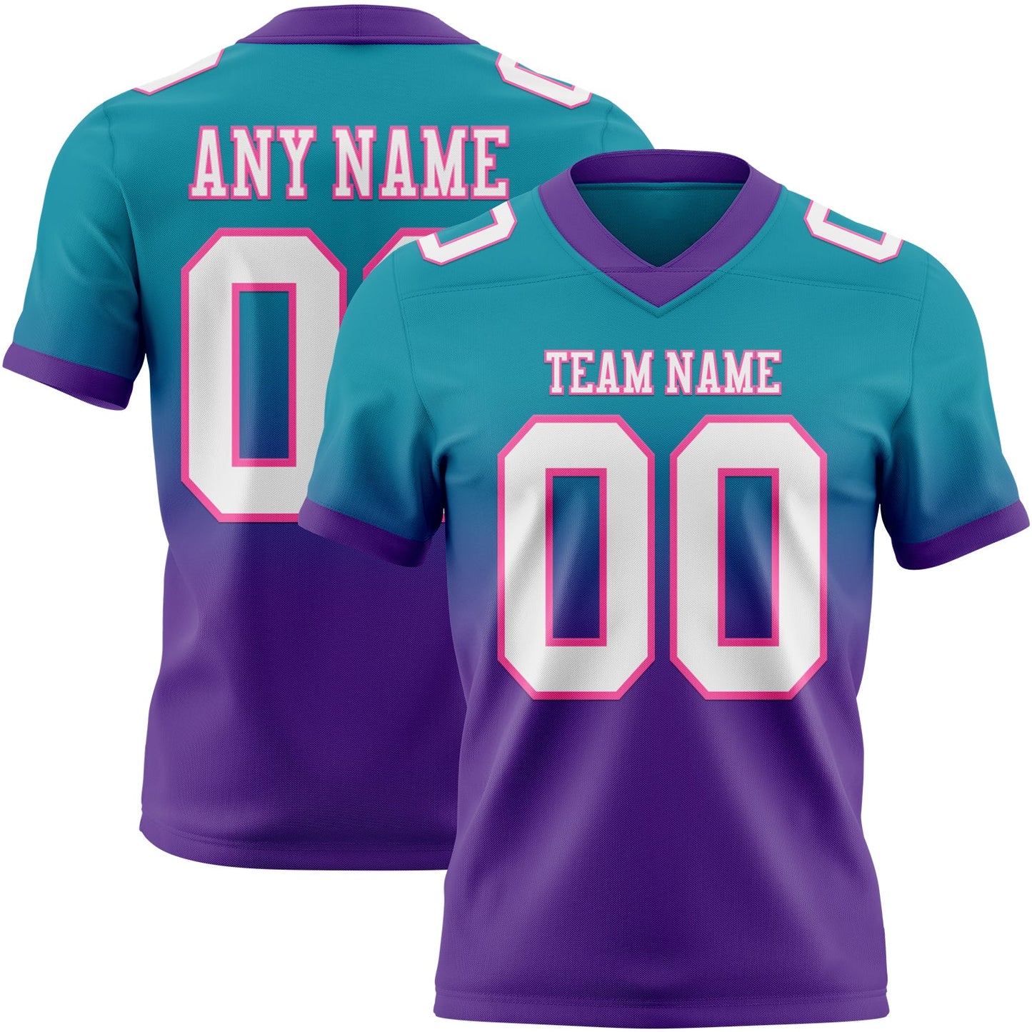 Custom Teal White Purple-Pink Authentic Fade Fashion Football Jersey - Main View