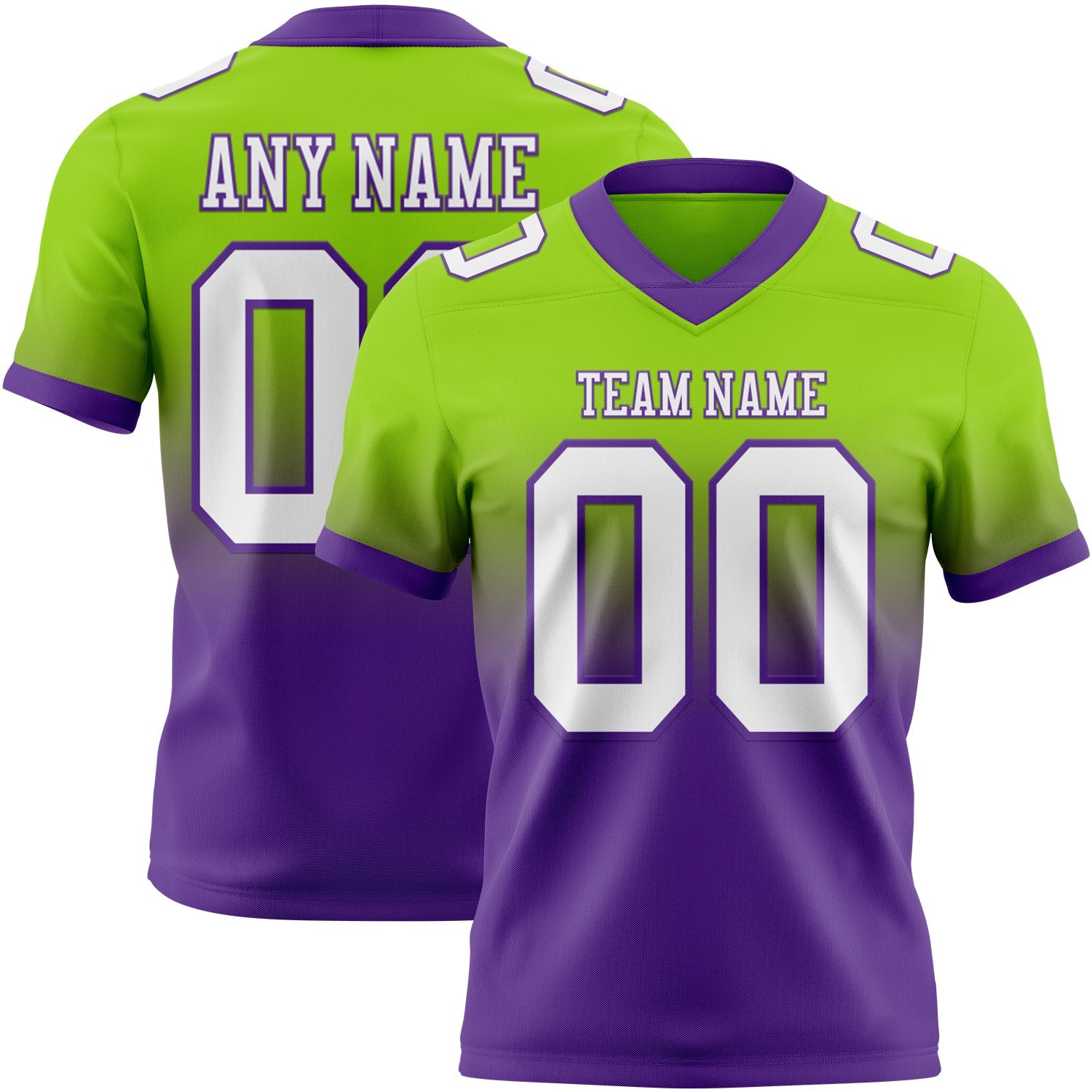 Custom Neon Green White-Purple Authentic Fade Fashion Football Jersey - Main View