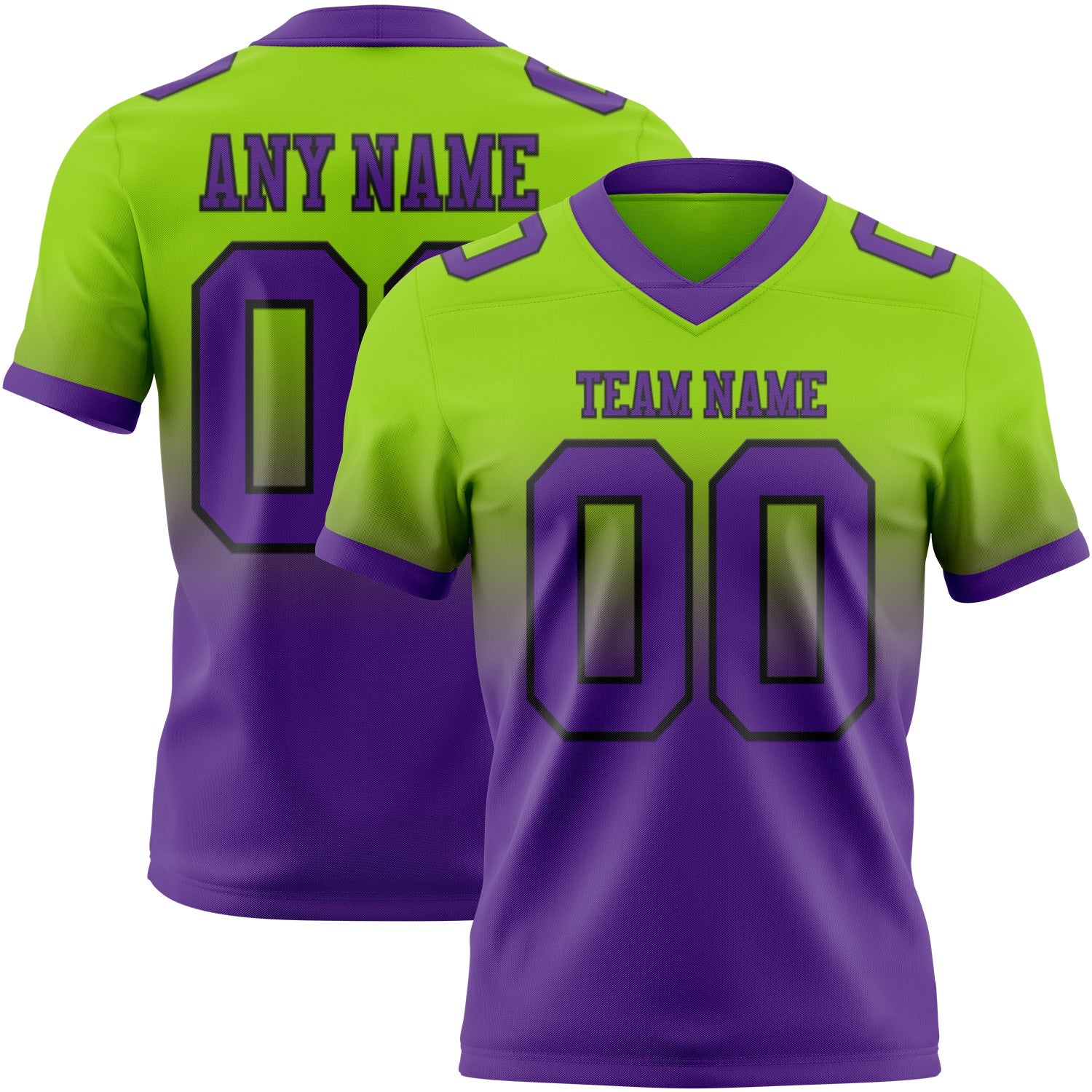 Custom Neon Green Purple-Black Authentic Fade Fashion Football Jersey - Main View