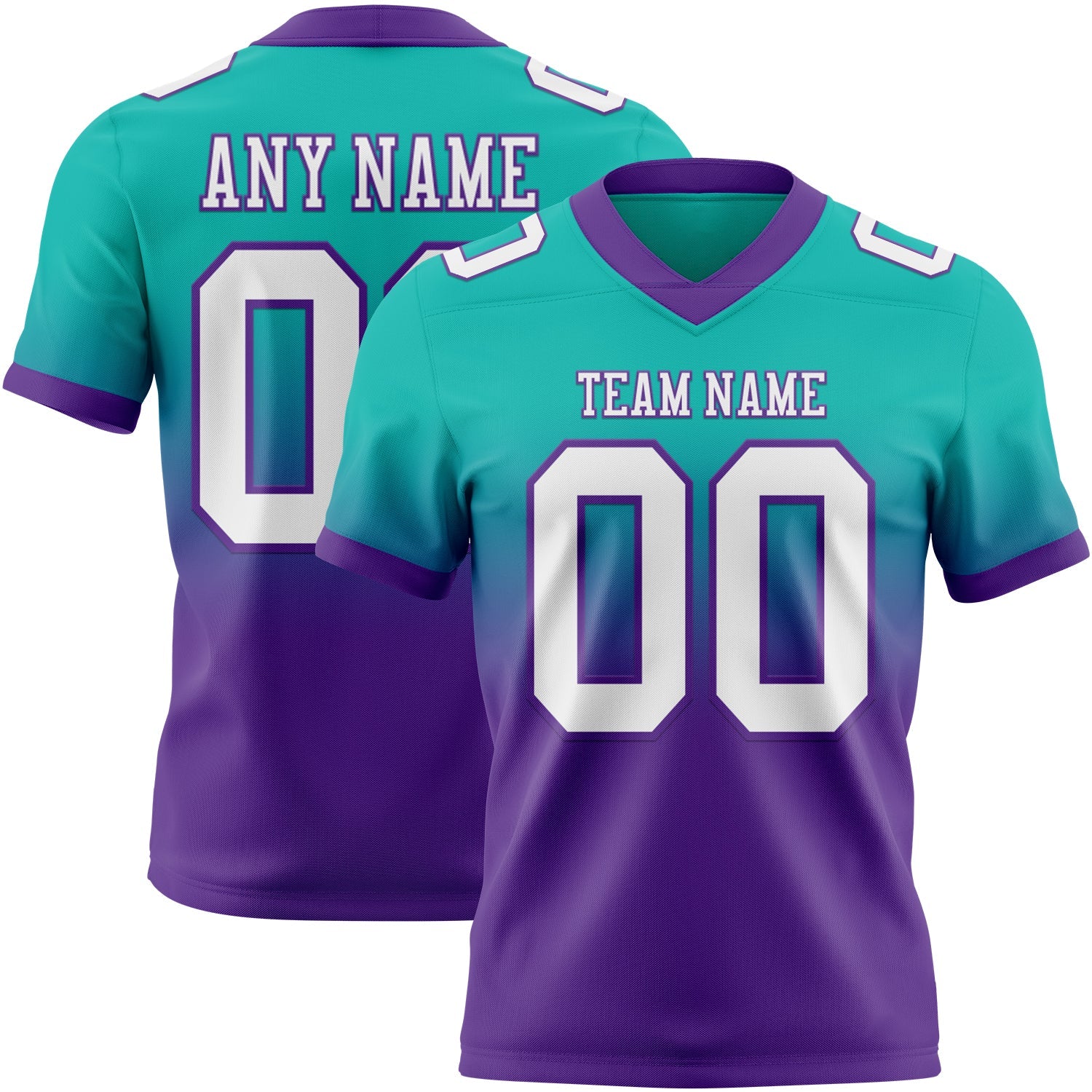 Custom Aqua White-Purple Authentic Fade Fashion Football Jersey - Main View