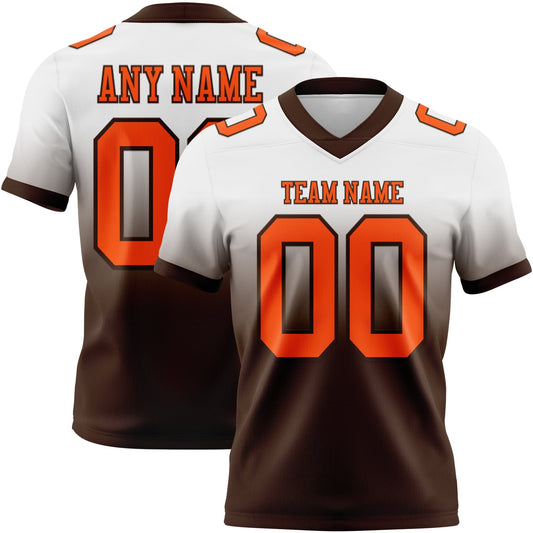 Custom White Orange-Brown Authentic Fade Fashion Football Jersey - Main View