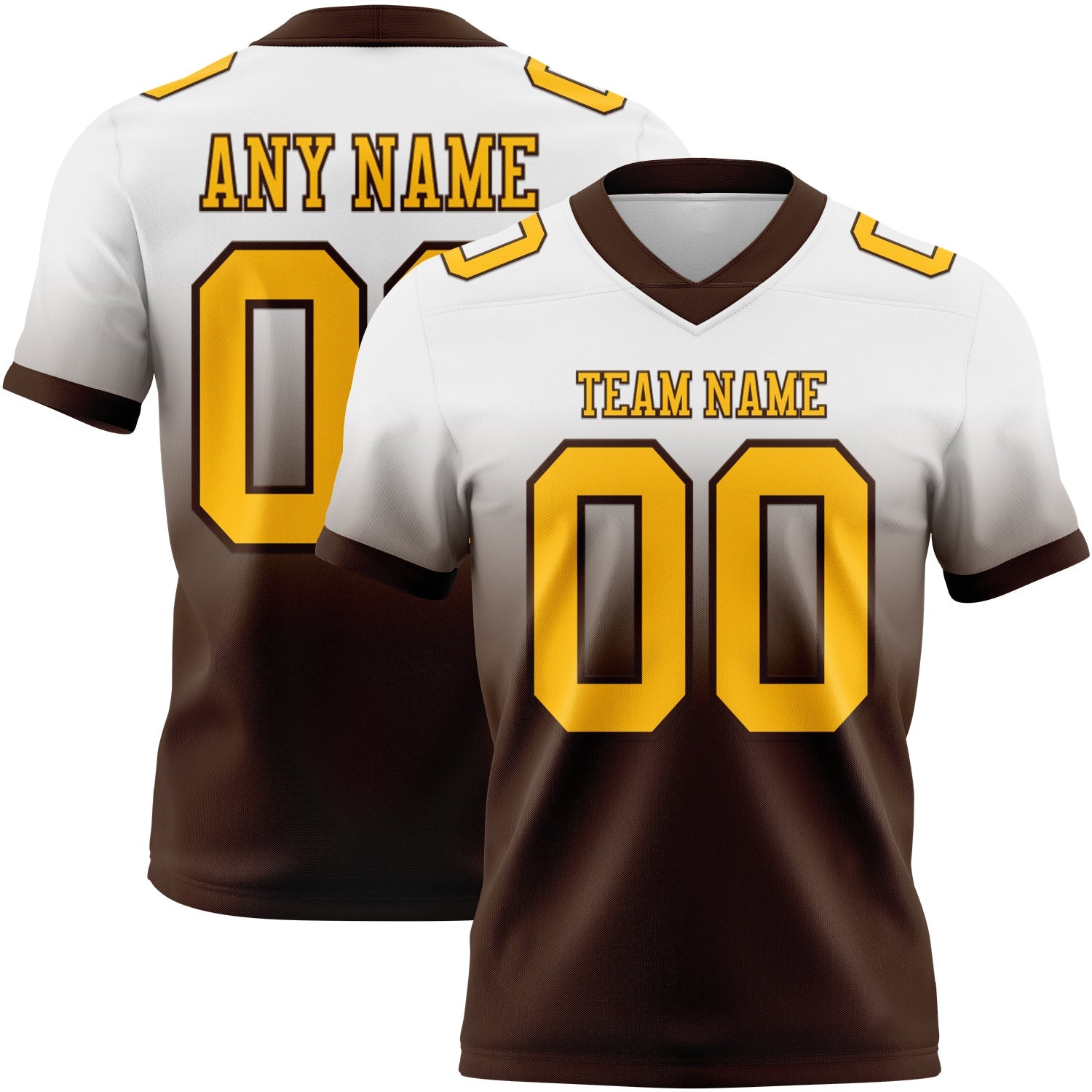 Custom White Gold-Brown Authentic Fade Fashion Football Jersey - Main View