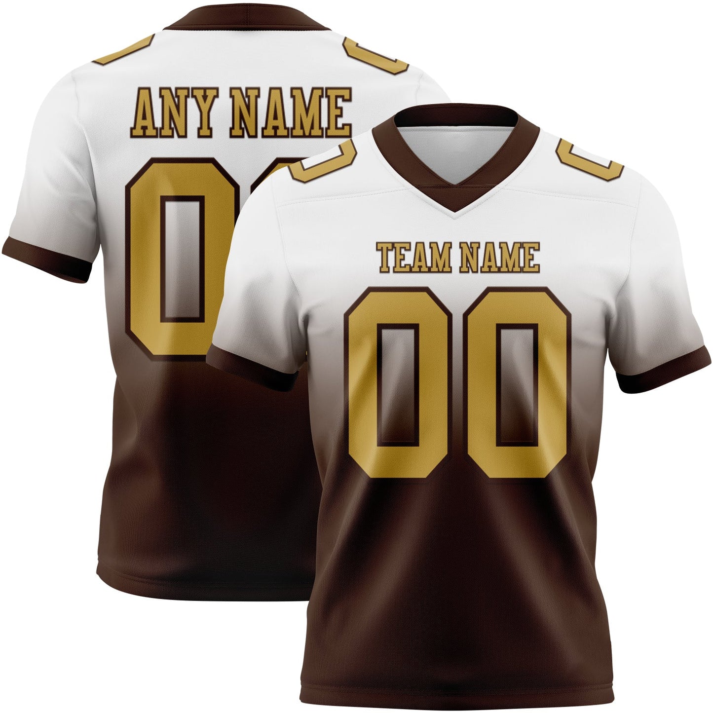 Custom White Old Gold-Brown Authentic Fade Fashion Football Jersey - Main View