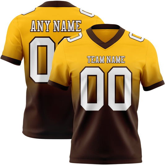 Custom Gold White-Brown Authentic Fade Fashion Football Jersey - Main View