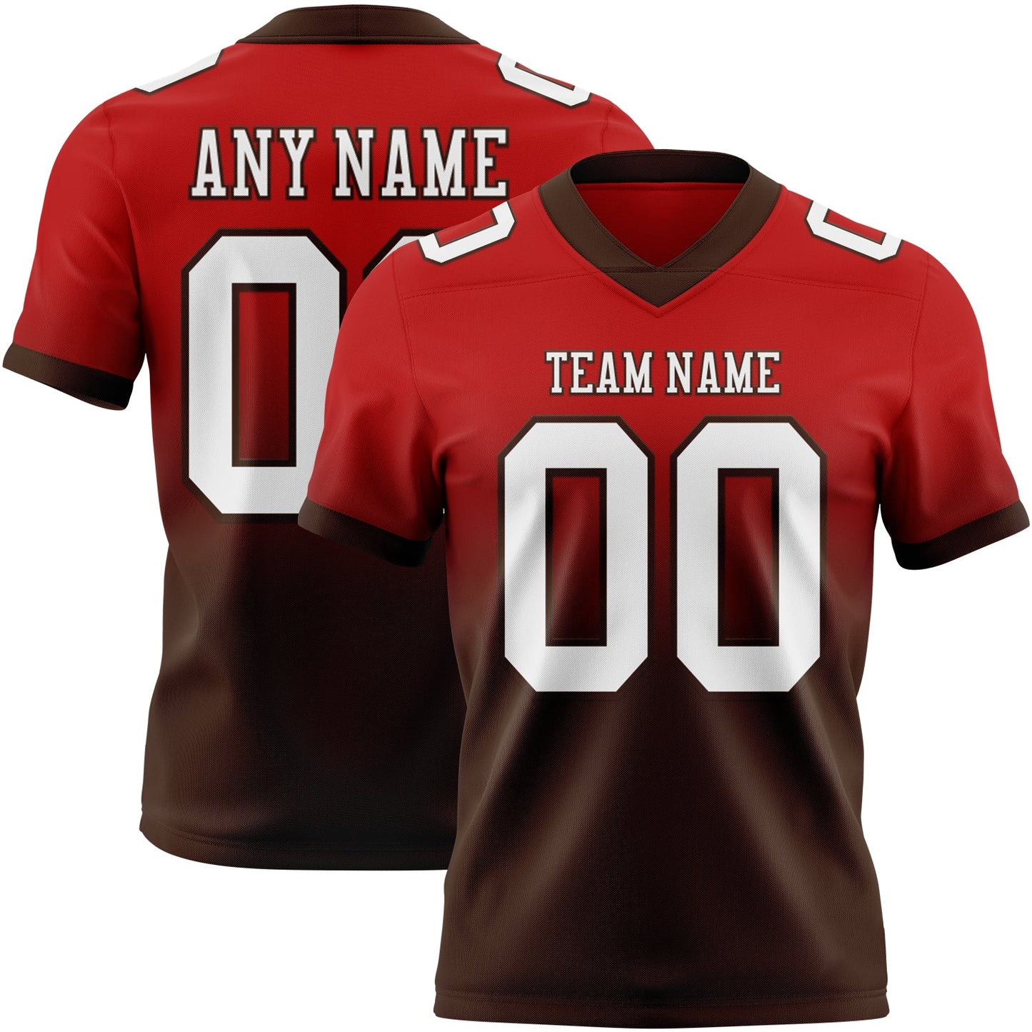 Custom Red White-Brown Authentic Fade Fashion Football Jersey - Main View