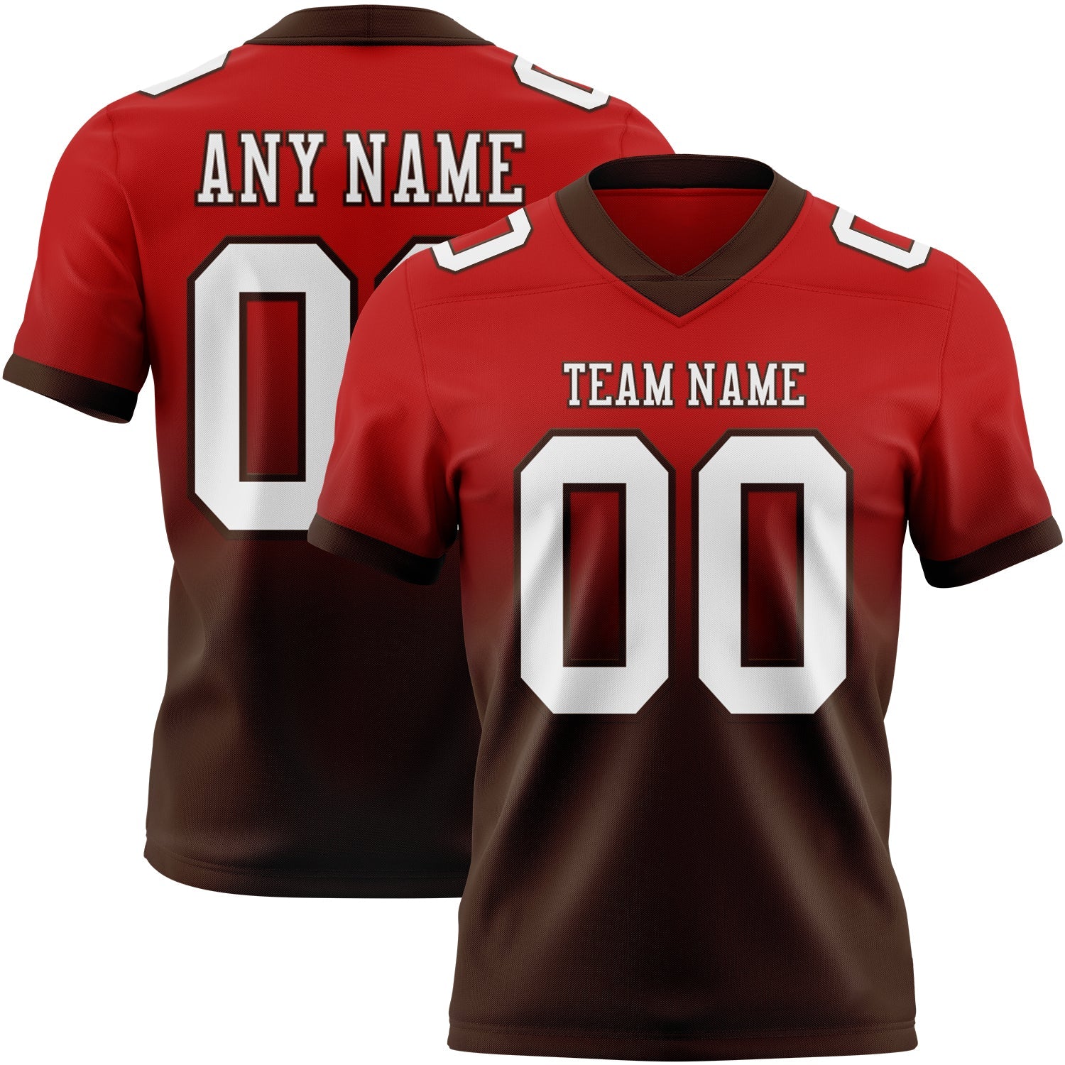 Custom Red White-Brown Authentic Fade Fashion Football Jersey - Main View