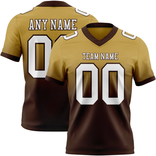 Custom Old Gold White-Brown Authentic Fade Fashion Football Jersey - Main View
