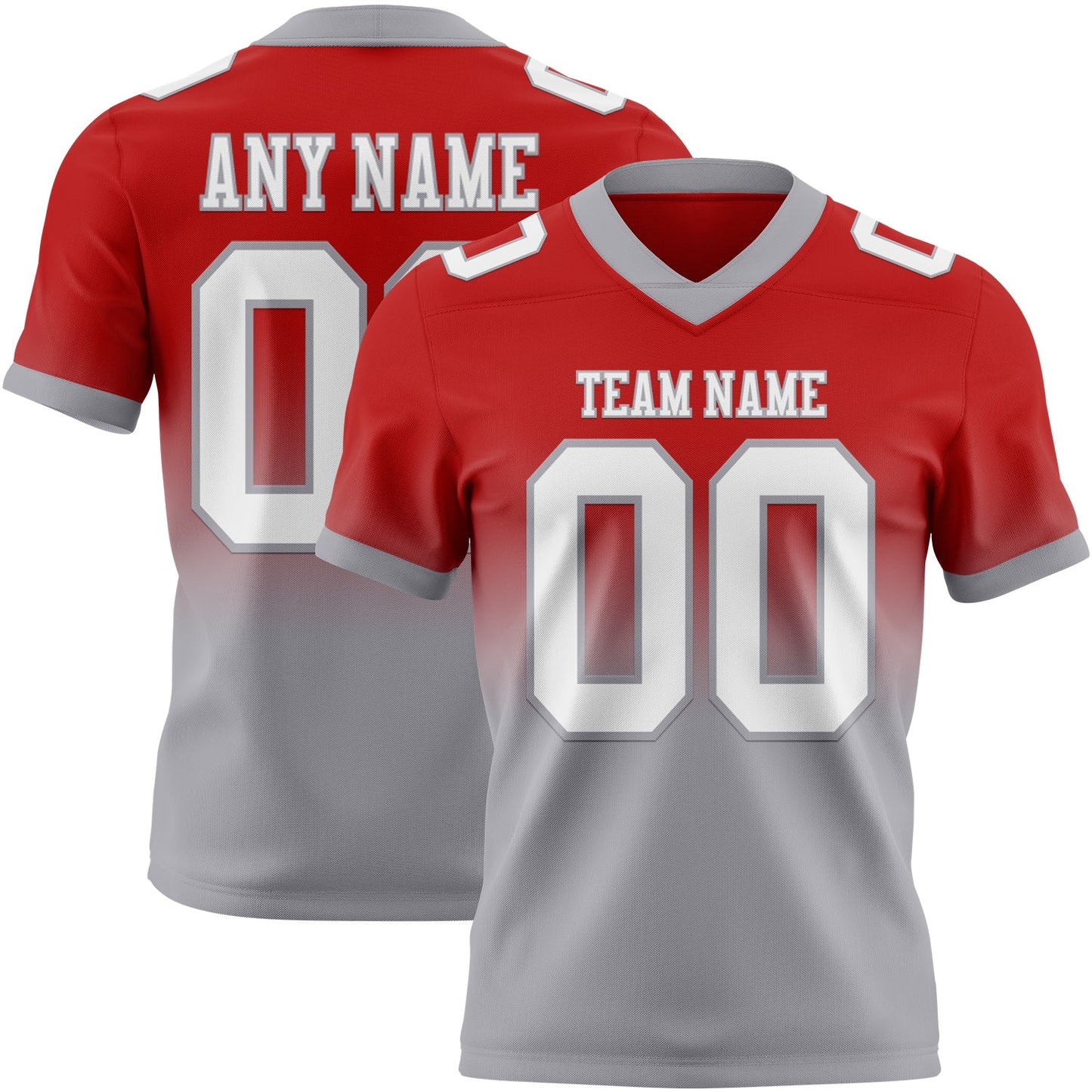 Custom Red White-Gray Authentic Fade Fashion Football Jersey - Main View