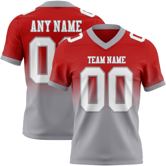 Custom Red White-Gray Authentic Fade Fashion Football Jersey - Main View
