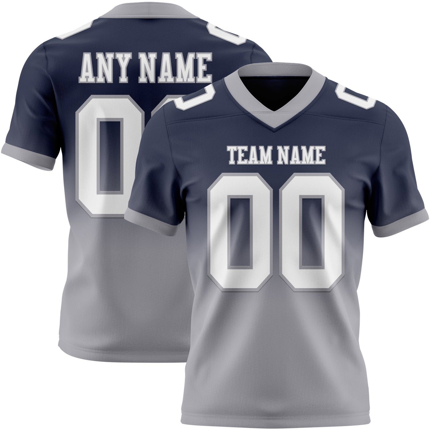 Custom Navy White-Gray Authentic Fade Fashion Football Jersey - Main View