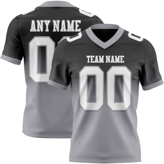 Custom Black White-Gray Authentic Fade Fashion Football Jersey - Main View