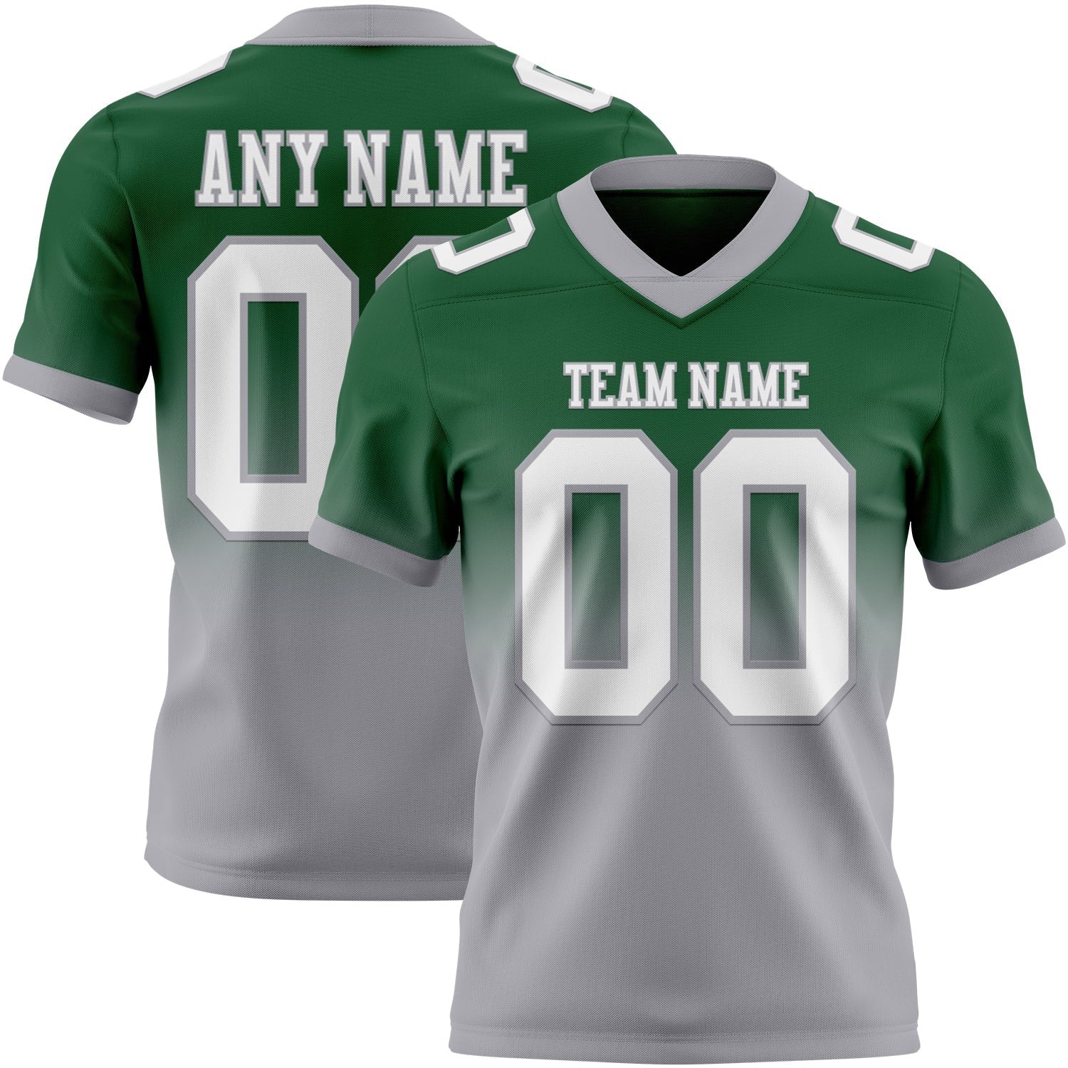 Custom Green White-Gray Authentic Fade Fashion Football Jersey - Main View