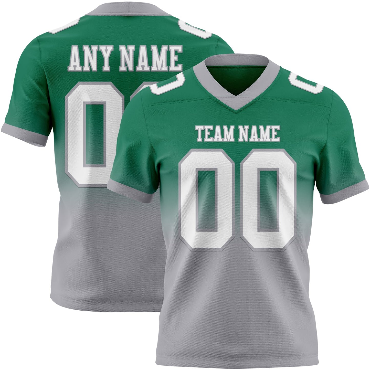 Custom Kelly Green White-Gray Authentic Fade Fashion Football Jersey - Main View