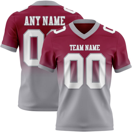 Custom Maroon White-Gray Authentic Fade Fashion Football Jersey - Main View