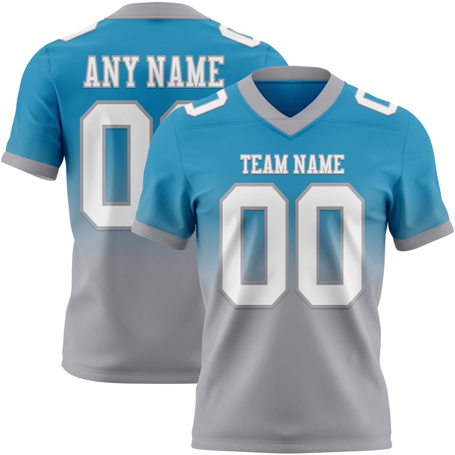 Custom Panther Blue White-Gray Authentic Fade Fashion Football Jersey - Main View
