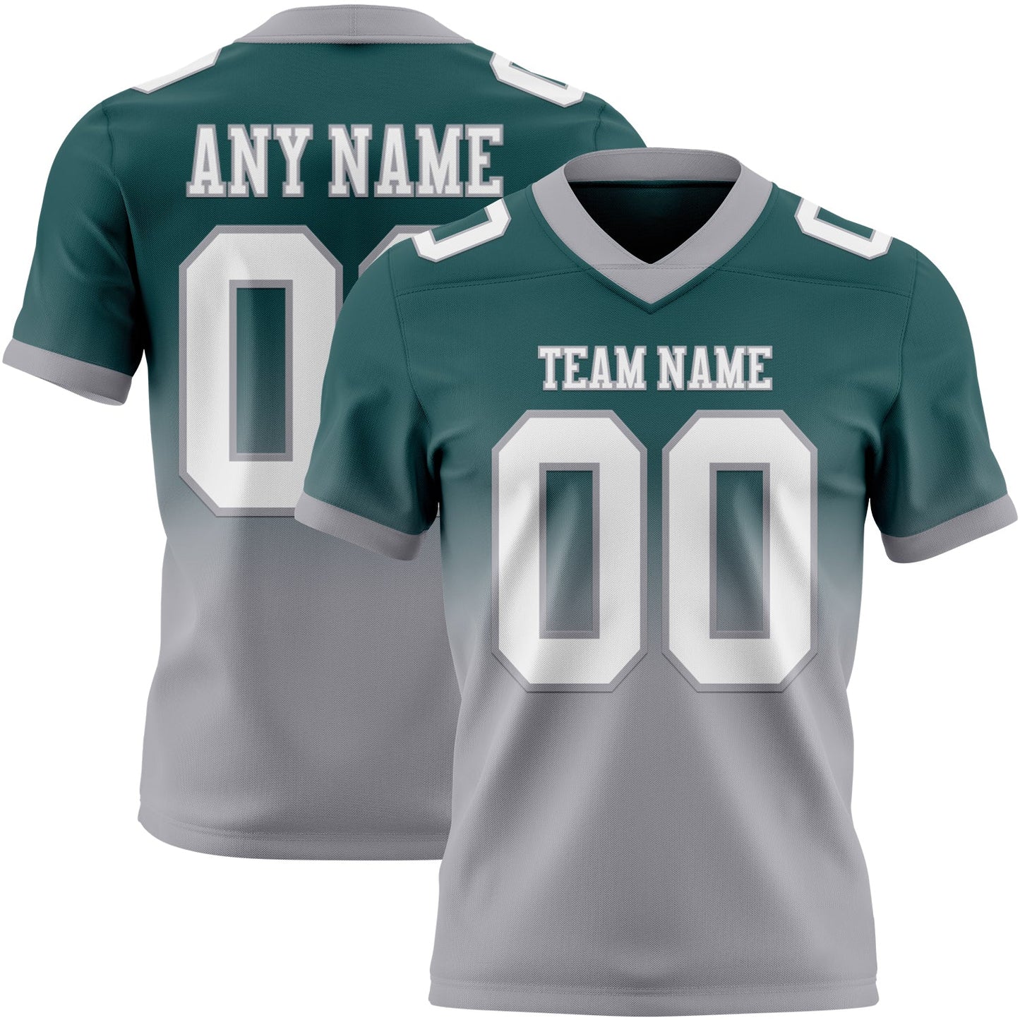 Custom Midnight Green White-Gray Authentic Fade Fashion Football Jersey - Main View